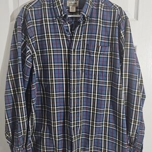 L.L. Bean Men's Blue Plaid Cotton Button Down Shirt